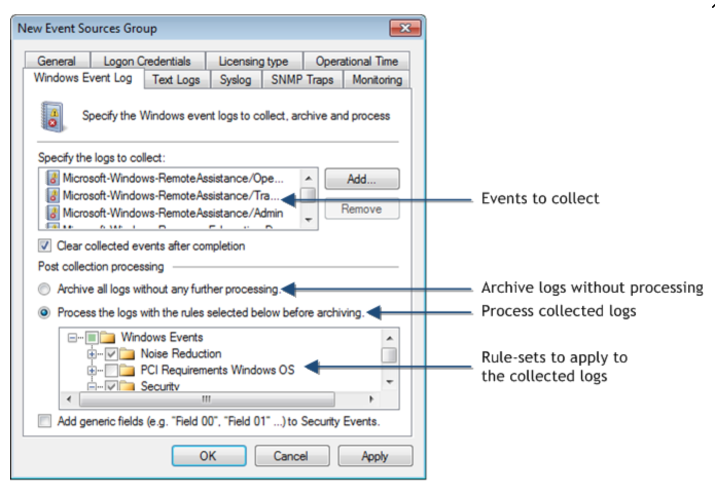 Windows events. Windows event Collector. Include Windows event log. Event logging. Windows event Collector logo.